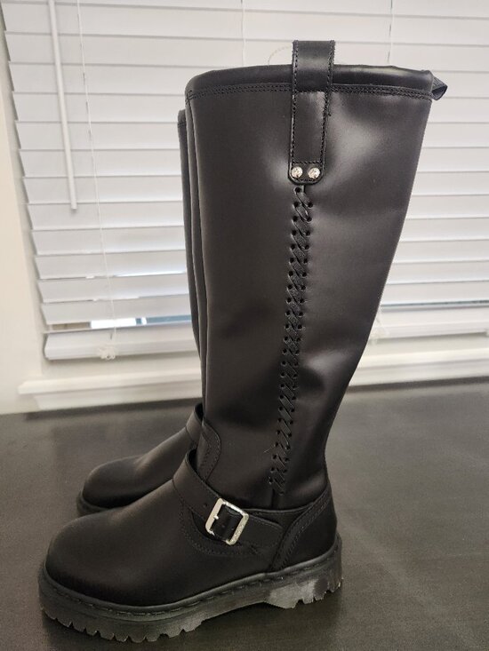 Dr. Martens Shoes - Dr. Martens Anistone Knee High Orleans Leather Biker Boots